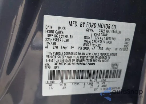 2021 Ford Mustang Mach-E Premium z USA, uszkodzony, nr VIN 3FMTK3RM0MMA27809